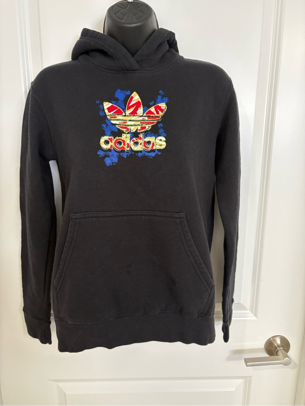 adidas Black Hoodie with Multicolor Trefoil Graphic
